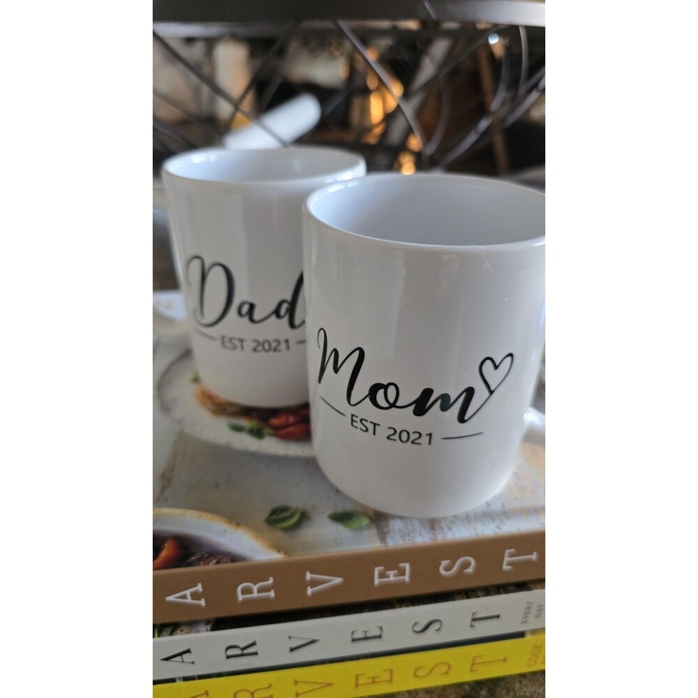 Mom & Dad Est. 2021 Coffee Mug Gift Set #0001 Black & White GIFT FOR PARENTS